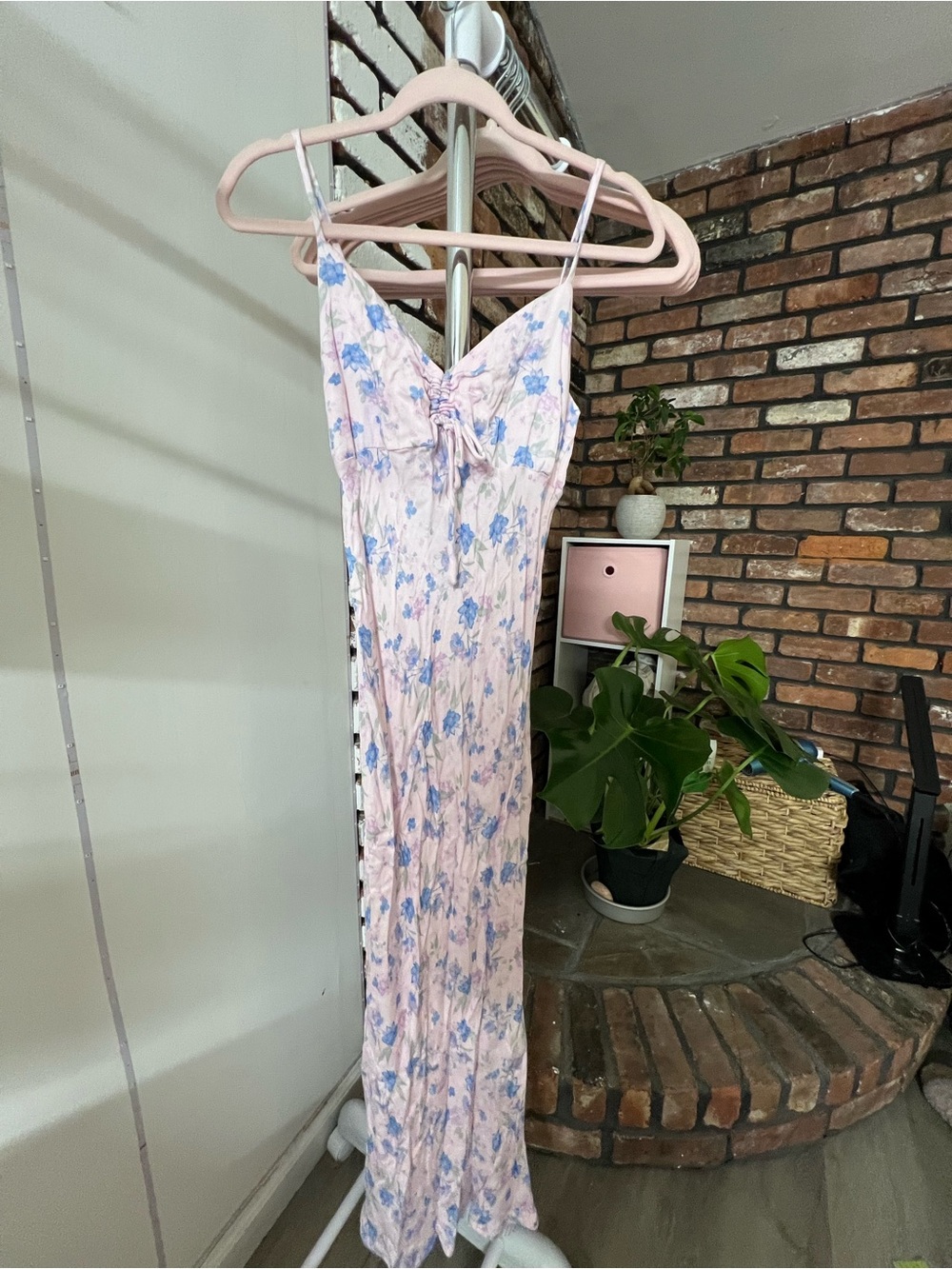 wild fable Pink & Blue Floral Lace-Up Slip Dress
